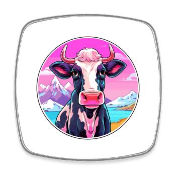 Kuh Aquarell Karikatur Kawaii Haustier Tier Bunt - Viereckiger Kühlschrankmagnet - Weiß - Vorne