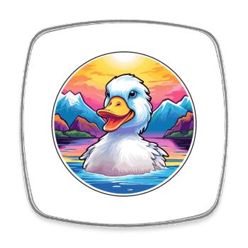 Duck Watercolor Cartoon Kawaii Pet Animal Colorful - Square fridge magnet - white - Front