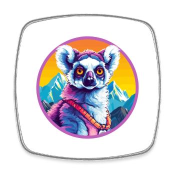 Lemur Watercolor Cartoon Kawaii Pet Animal Colorfu - Square fridge magnet - white - Front