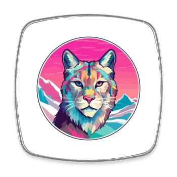 Luchs Aquarell Karikatur Kawaii Haustier Tier Bunt - Viereckiger Kühlschrankmagnet - Weiß - Vorne