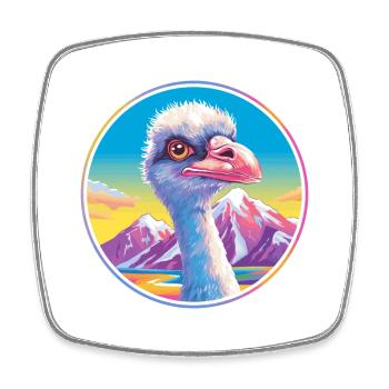 Ostrich Watercolor Cartoon Kawaii Pet Animal Color - Square fridge magnet - white - Front