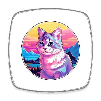 Chat polydactyle américain coloré dessin animé Watercolo - Magnet carré - blanc - Devant