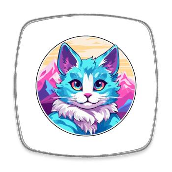 Arabian Mau Cat Colorful Cartoon Watercolor Illust - Square fridge magnet - white - Front