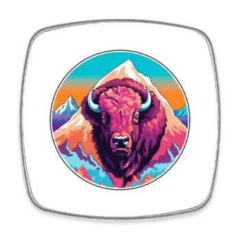 Buffalo Watercolor Cartoon Kawaii Pet Animal Color - Square fridge magnet - white - Front