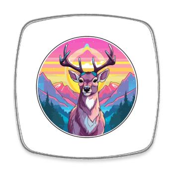 Hirsch Aquarell Karikatur Kawaii Haustier Tier Bunt - Viereckiger Kühlschrankmagnet - Weiß - Vorne