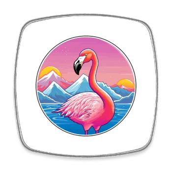 Flamingo Watercolor Cartoon Kawaii Pet Animal Colo - Square fridge magnet - white - Front