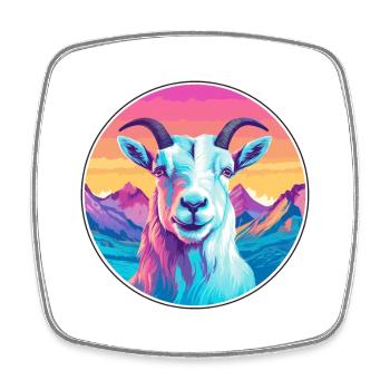 Goat Watercolor Cartoon Kawaii Pet Animal Colorful - Square fridge magnet - white - Front