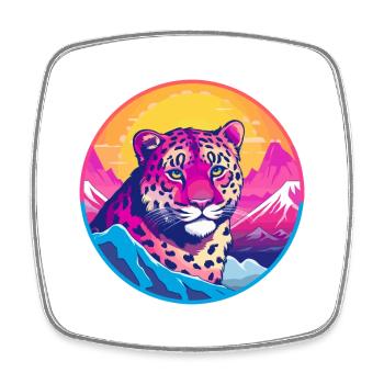 Leopard Watercolor Cartoon Kawaii Pet Animal Color - Square fridge magnet - white - Front