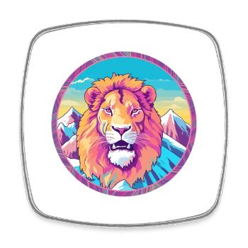 Lion Watercolor Cartoon Kawaii Pet Animal Colorful - Square fridge magnet - white - Front