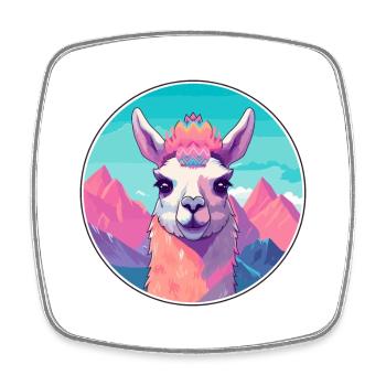 Llama Watercolor Cartoon Kawaii Pet Animal Colorfu - Square fridge magnet - white - Front