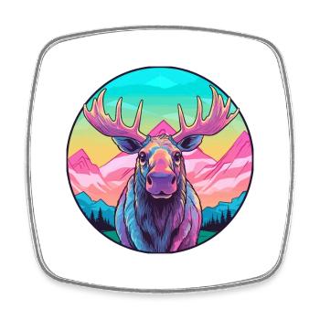 Elch Aquarell Karikatur Kawaii Haustier Tier Farbefu - Viereckiger Kühlschrankmagnet - Weiß - Vorne