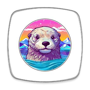 Loutre Aquarelle Dessin Animé Kawaii Animal De Compagnie Colorfu - Magnet carré - blanc - Devant
