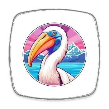 Pelikan Aquarell Karikatur Kawaii Haustier Tier Farbe - Viereckiger Kühlschrankmagnet - Weiß - Vorne