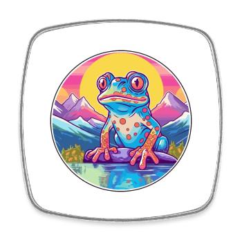 Frosch Aquarell Karikatur Kawaii Haustier Tier Bunt - Viereckiger Kühlschrankmagnet - Weiß - Vorne