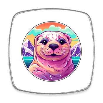 Seal Watercolor Cartoon Kawaii Pet Animal Colorful - Square fridge magnet - white - Front