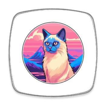 Balinese Cat Colorful Cartoon Watercolor Illustrat - Square fridge magnet - white - Front
