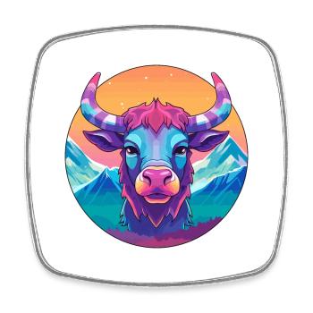 Bull Watercolor Cartoon Kawaii Pet Animal Colorful - Square fridge magnet - white - Front