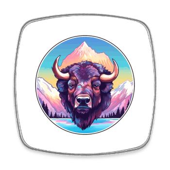 Bison Aquarelle Dessin Animé Kawaii Animal Animal Colorfu - Magnet carré - blanc - Devant
