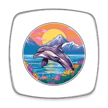 Dolphin Watercolor Cartoon Kawaii Pet Animal Color - Square fridge magnet - white - Front