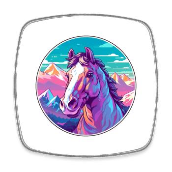 Pferd Aquarell Karikatur Kawaii Haustier Tier Farbefu - Viereckiger Kühlschrankmagnet - Weiß - Vorne