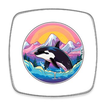 Orca Aquarell Karikatur Kawaii Haustier Tier Bunt - Viereckiger Kühlschrankmagnet - Weiß - Vorne