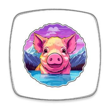 Cochon Aquarelle Dessin Animé Kawaii Animal De Compagnie Coloré - Magnet carré - blanc - Devant