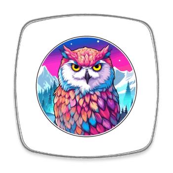 Owl Watercolor Cartoon Kawaii Pet Animal Colorful - Square fridge magnet - white - Front