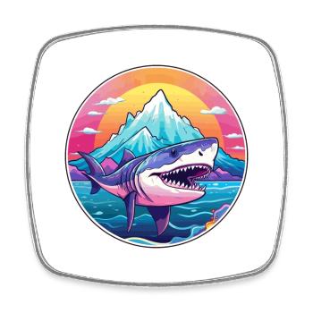 Shark Watercolor Cartoon Kawaii Pet Animal Colorfu - Square fridge magnet - white - Front