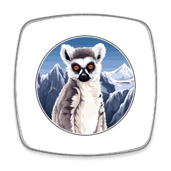 Lemur Watercolor Cartoon Kawaii Pet Animal Colorfu - Square fridge magnet - white - Front