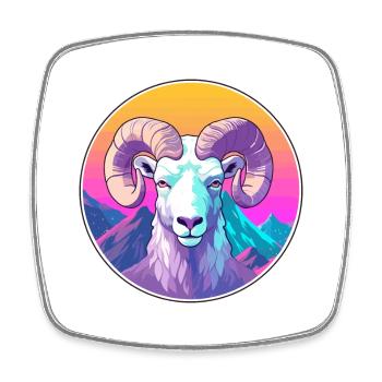 Ram Watercolor Cartoon Kawaii Pet Animal Colorful - Square fridge magnet - white - Front