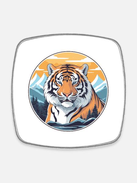 Tiger Aquarell Karikatur Kawaii Haustier Tier Farbefu - Viereckiger Kühlschrankmagnet - Weiß