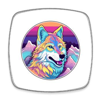 Wolf Watercolor Cartoon Kawaii Pet Animal Colorful - Square fridge magnet - white - Front
