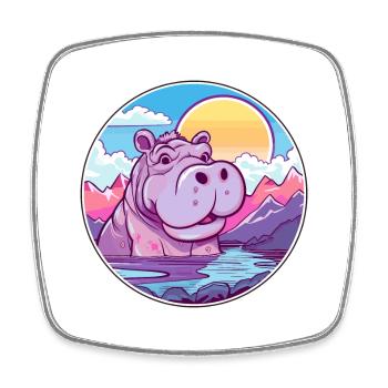 Hippo Watercolor Cartoon Kawaii Pet Animal Colorfu - Square fridge magnet - white - Front