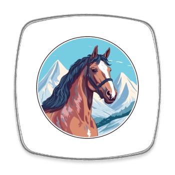 Pferd Aquarell Karikatur Kawaii Haustier Tier Farbefu - Viereckiger Kühlschrankmagnet - Weiß - Vorne