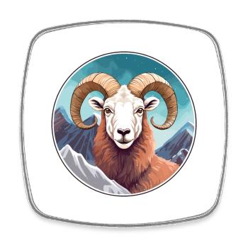 Ram Watercolor Cartoon Kawaii Pet Animal Colorful - Square fridge magnet - white - Front