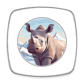 Nashorn Aquarell Karikatur Kawaii Haustier Tier Farbefu - Viereckiger Kühlschrankmagnet - Weiß - Vorne