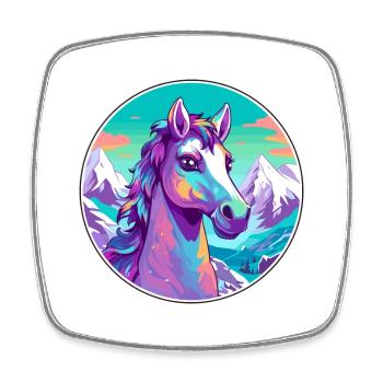 Poney Aquarelle Dessin Animé Kawaii Animal De Compagnie Coloré - Magnet carré - blanc - Devant