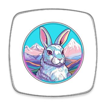 Rabbit Watercolor Cartoon Kawaii Pet Animal Colorf - Square fridge magnet - white - Front