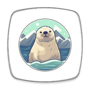 Seal Watercolor Cartoon Kawaii Pet Animal Colorful - Square fridge magnet - white - Front