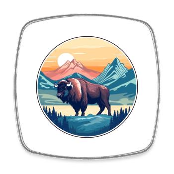 Bison Aquarelle Dessin Animé Kawaii Animal Animal Colorfu - Magnet carré - blanc - Devant