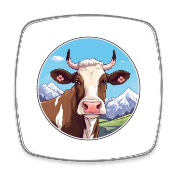 Kuh Aquarell Karikatur Kawaii Haustier Tier Bunt - Viereckiger Kühlschrankmagnet - Weiß - Vorne