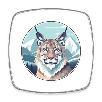 Luchs Aquarell Karikatur Kawaii Haustier Tier Bunt - Viereckiger Kühlschrankmagnet - Weiß - Vorne