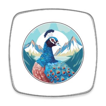 Pfau Aquarell Karikatur Kawaii Haustier Tier Farbe - Viereckiger Kühlschrankmagnet - Weiß - Vorne