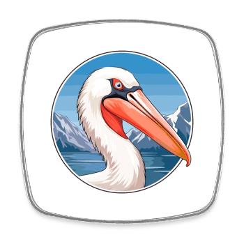 Pelikan Aquarell Karikatur Kawaii Haustier Tier Farbe - Viereckiger Kühlschrankmagnet - Weiß - Vorne