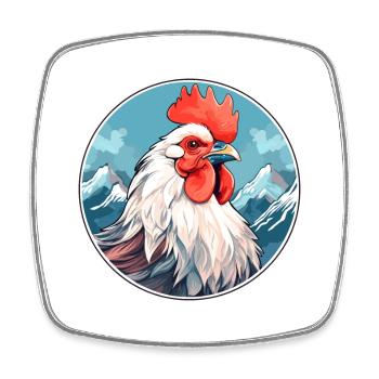 Hahn Aquarell Karikatur Kawaii Haustier Tier Farbe - Viereckiger Kühlschrankmagnet - Weiß - Vorne