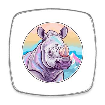 Nashorn Aquarell Karikatur Kawaii Haustier Tier Farbefu - Viereckiger Kühlschrankmagnet - Weiß - Vorne