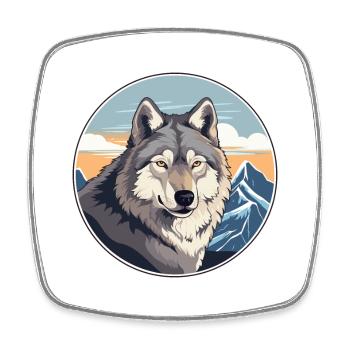 Wolf Watercolor Cartoon Kawaii Pet Animal Colorful - Square fridge magnet - white - Front
