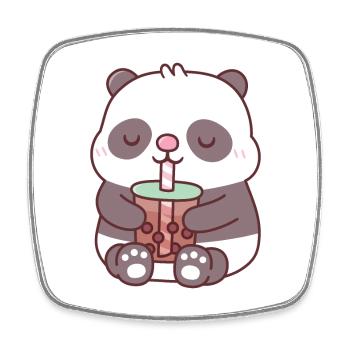 Niedlicher molliger Pandabär, der Bubble Tea trinkt - Viereckiger Kühlschrankmagnet - Weiß - Vorne