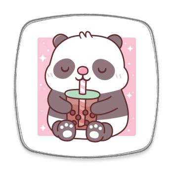 Cute Little Panda Drinking Bubble Tea - Square fridge magnet - white - Front