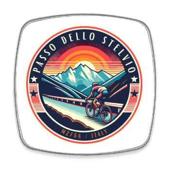 Passo dello Stelvio: Alpenpower für Radfahrer - Viereckiger Kühlschrankmagnet - Weiß - Vorne